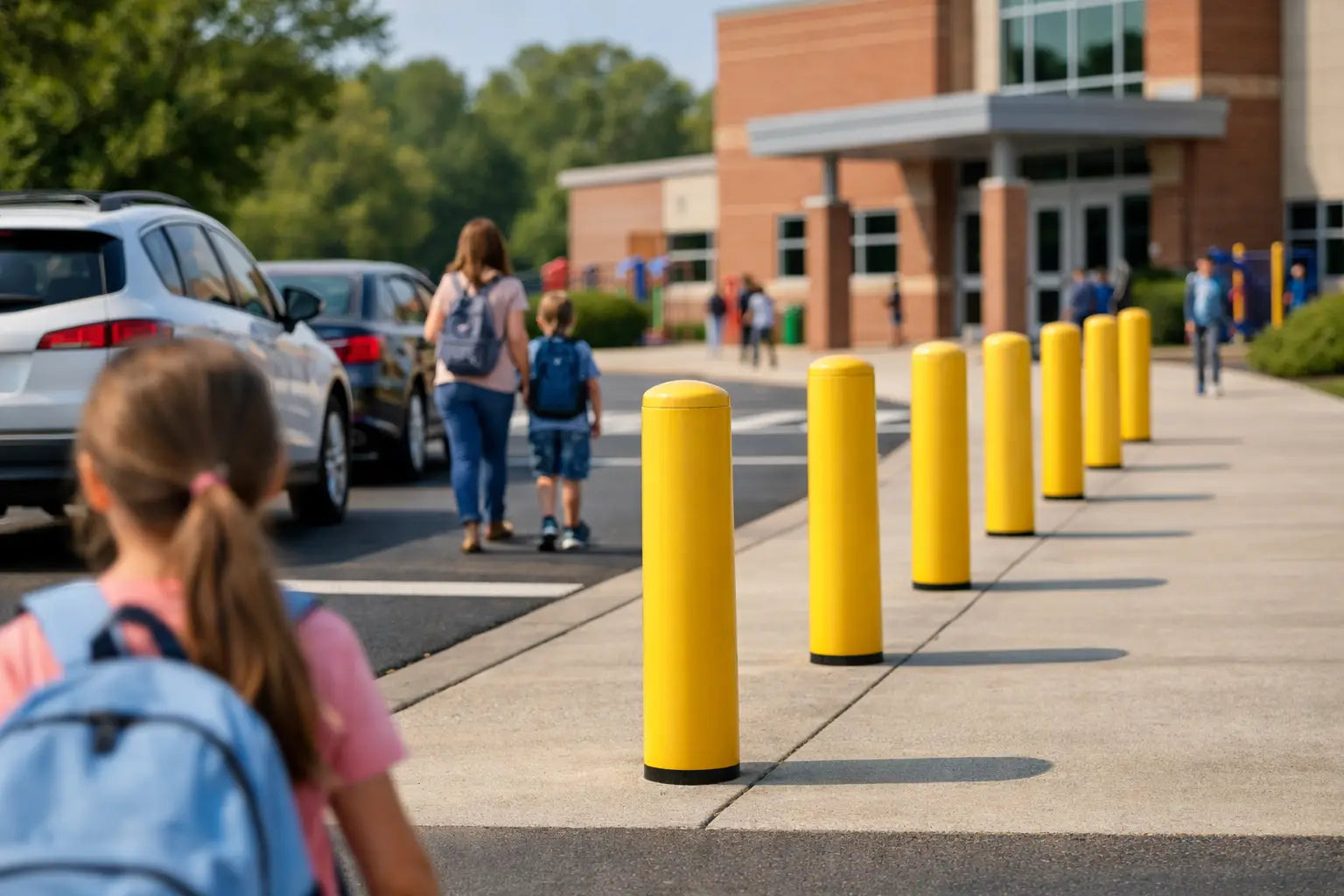 School Parking Lot Bollards for Safer Walkways